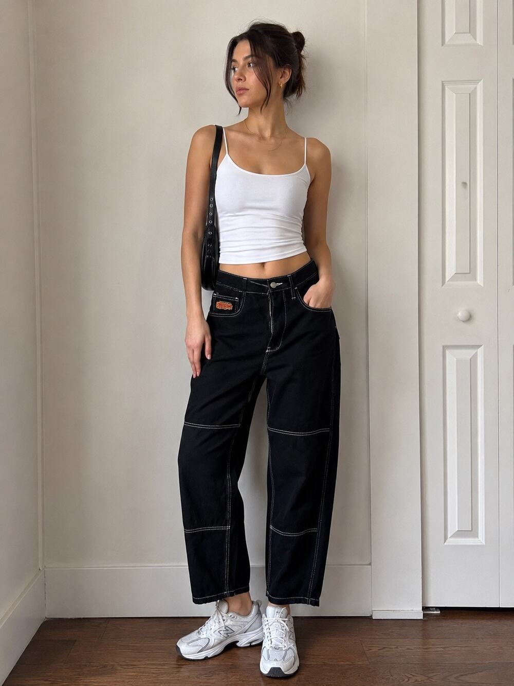 Gypsy Sport Black Carpenter Jeans Size 28 Contrast Stitch Cotton Wide Leg Pants